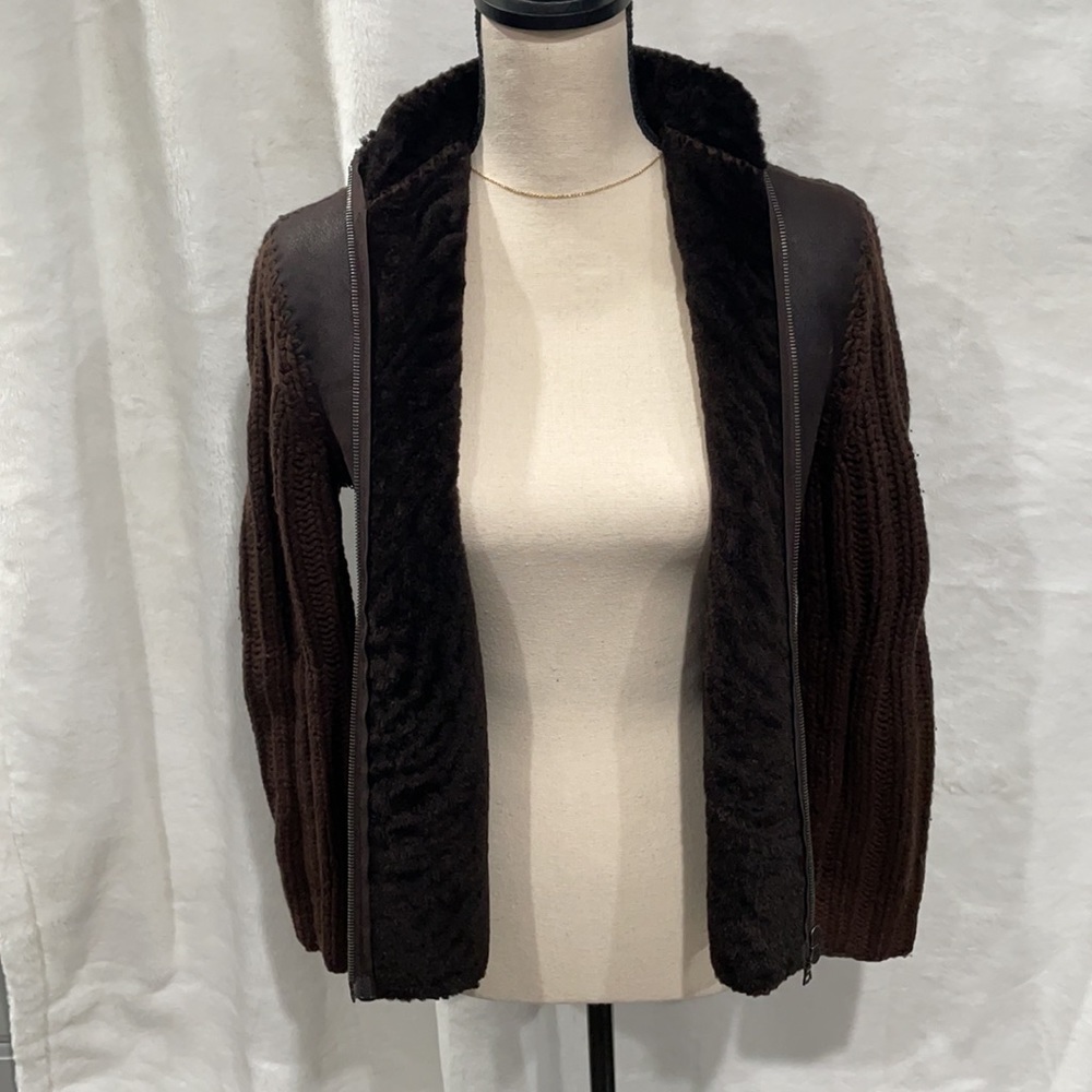 Dark Brown Shearling & Cashmere Sweater-Jacket